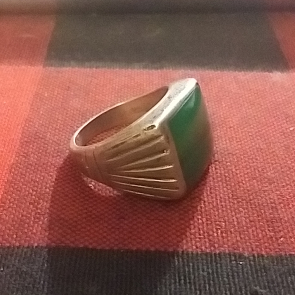 Large Solid Sterling Silver Men's Ring Green Stone - image 3